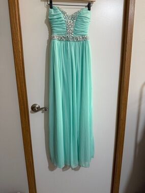 B Darlin Mint Green Chiffon Strapless Jeweled Gown